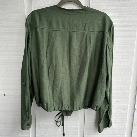 DKNY Dark Olive Roll Tab Zipper Front Lightweight Utility Jacket / Women’s Sz M - Picture 2 of 4